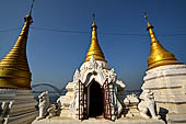 Myanmar - Sagaing, Shwe-kyet-kay a pagoda on a steep bank of the Irrawaddy river close to the two parallel bridges linking Sagaing and Amarapura. 